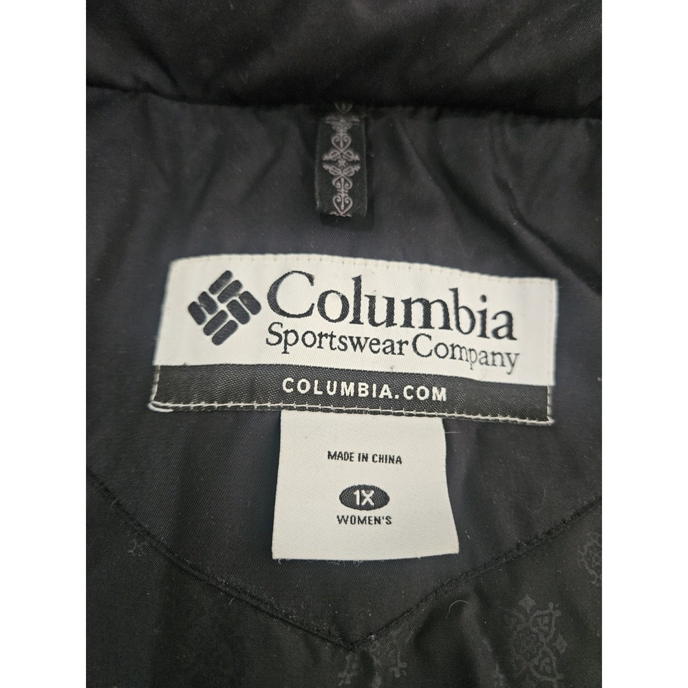 Columbia 1X Black Down Puffer Jacket Hooded Faux Fur Trim Zip Down Gorpcore Cozy - Picture 10 of 16